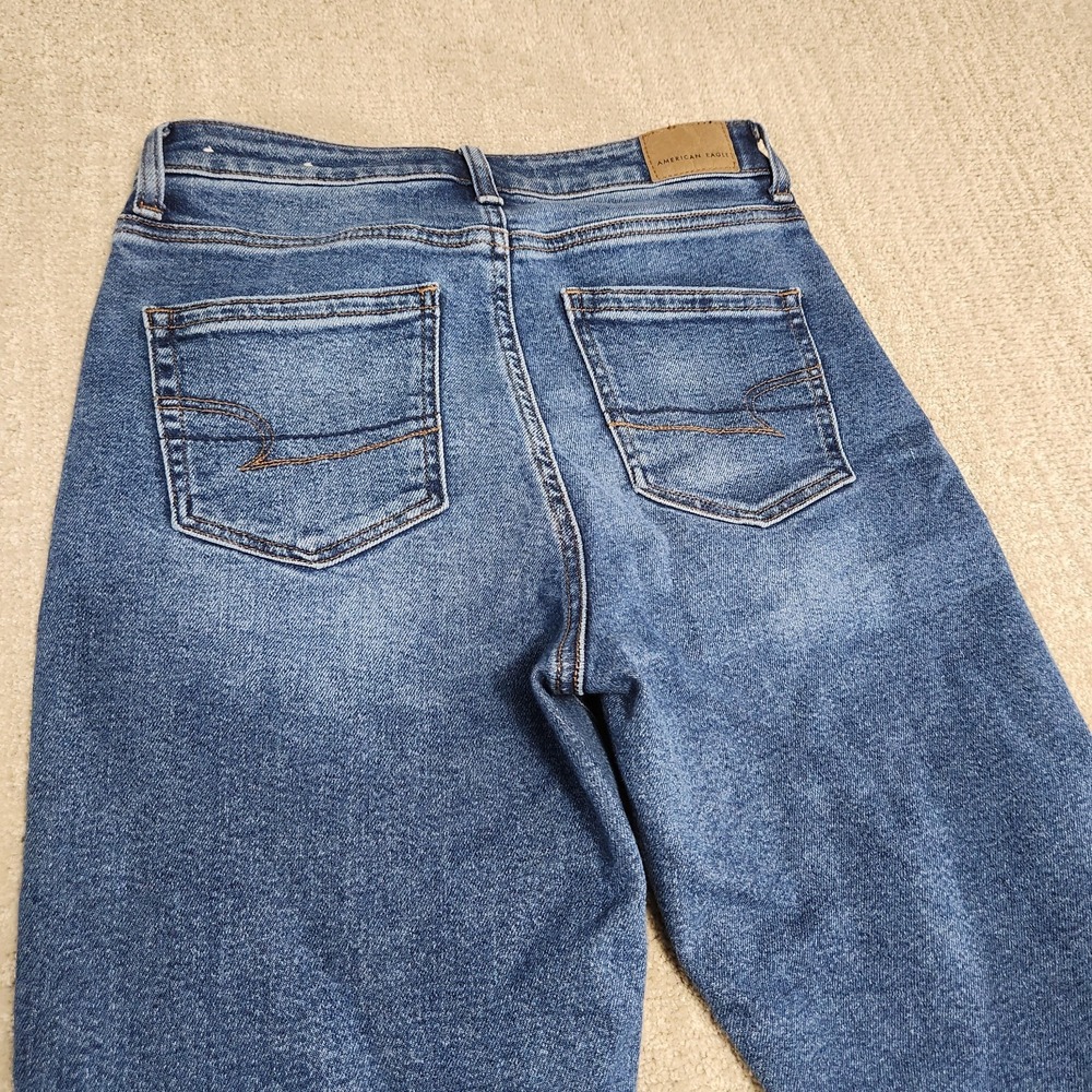 American Eagle Mom Jean Women 4 Denim Hi Rise Stretch Curvy Y2K Distressed